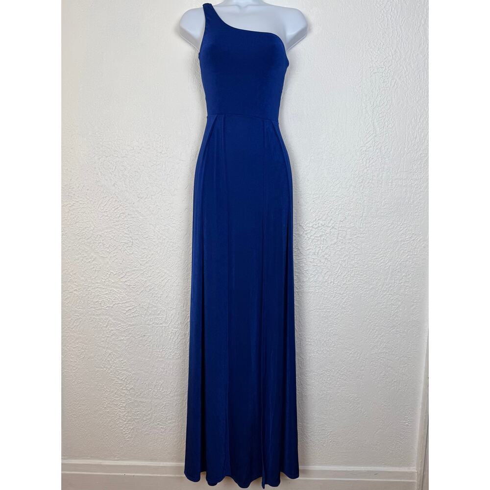 Lucy in the Sky Blue One Shoulder Maxi Dress Open Back Tie High Slit Formal XS
